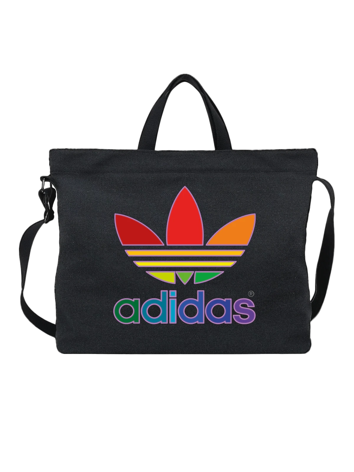 Сумка Adidas чёрная с принтом — желтые полосы — Чёрная, фото 1