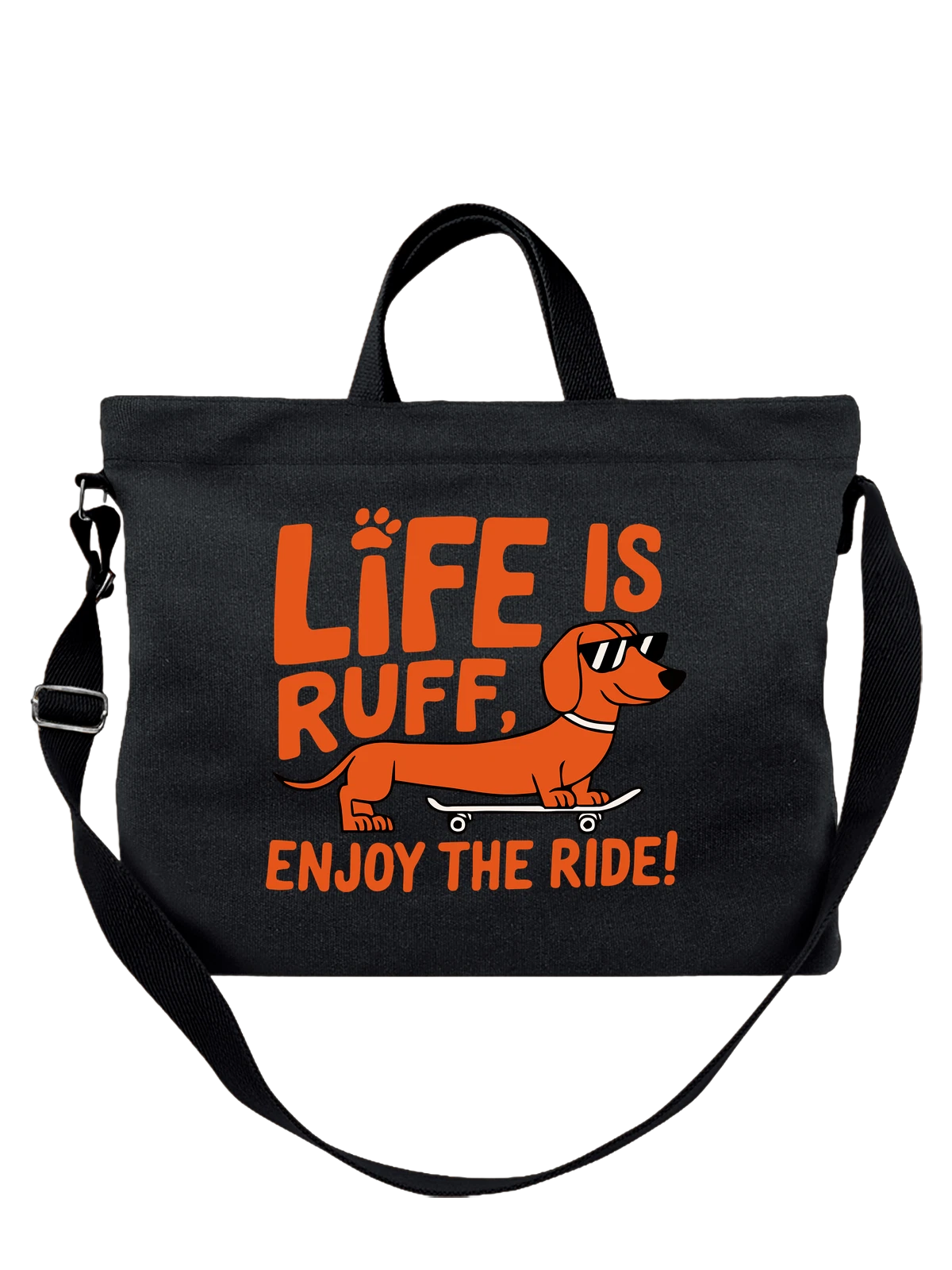 Сумка Такса enjoy the ride чёрная с принтом — кинология — Чёрная, фото 1