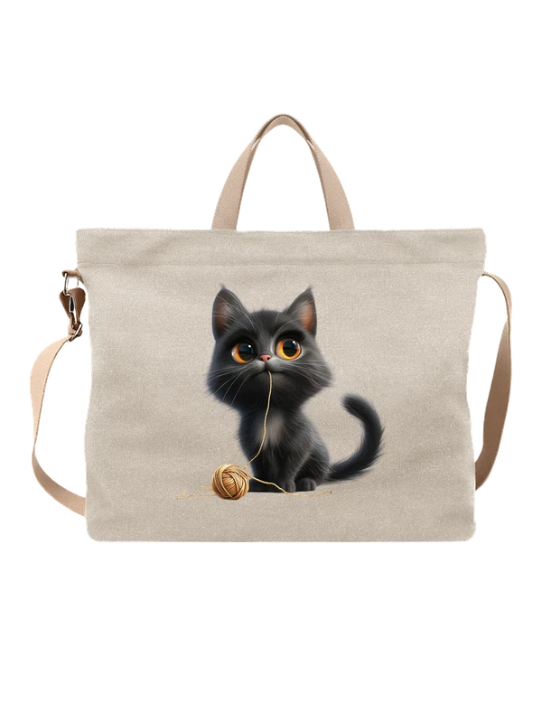 Сумка черный котенок с клубком пряжи — Белая, фото 1