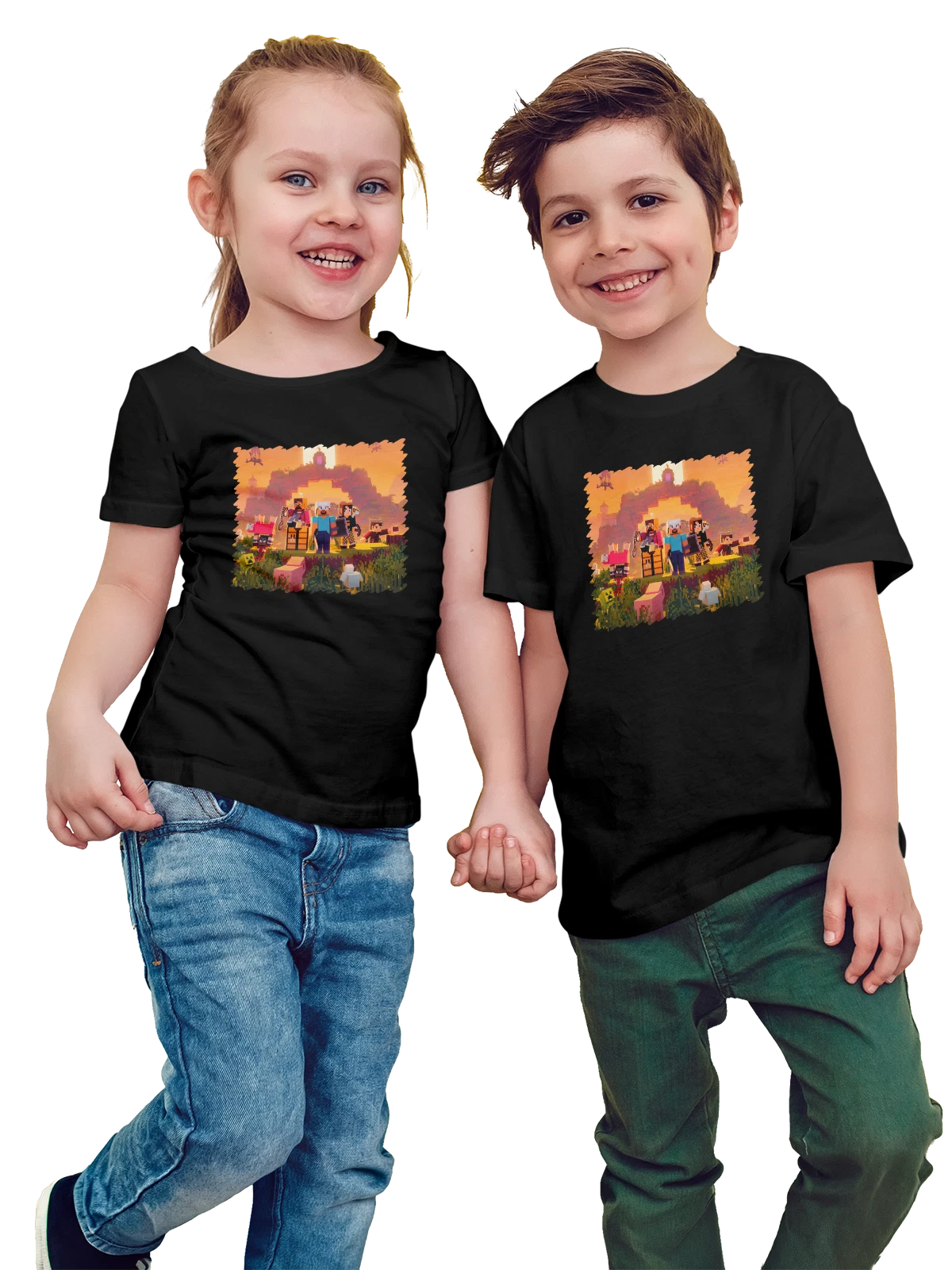 Футболка детская Игра A Minecraft Movie 2025 Movies чёрная с принтом — динамичный герой — Чёрная, фото 1
