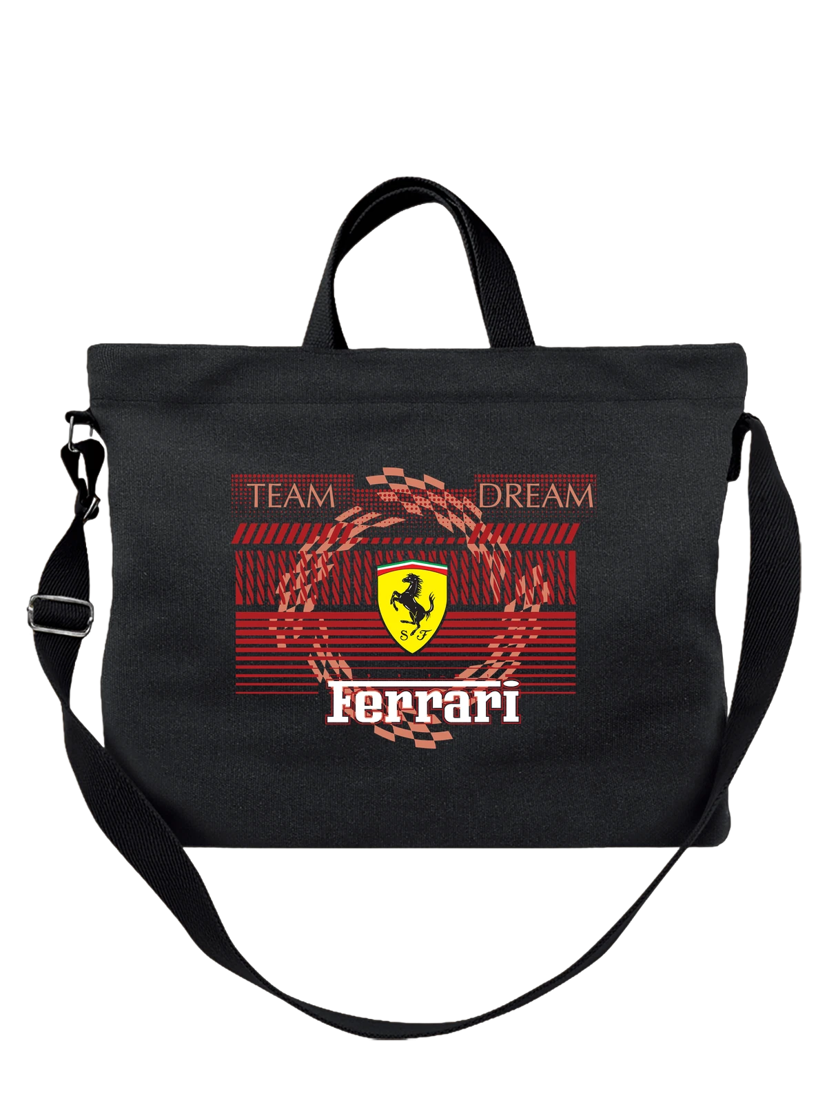 Сумка чёрная с принтом Ferrari Team с эмблемой F1 — TEAM — Чёрная, фото 1