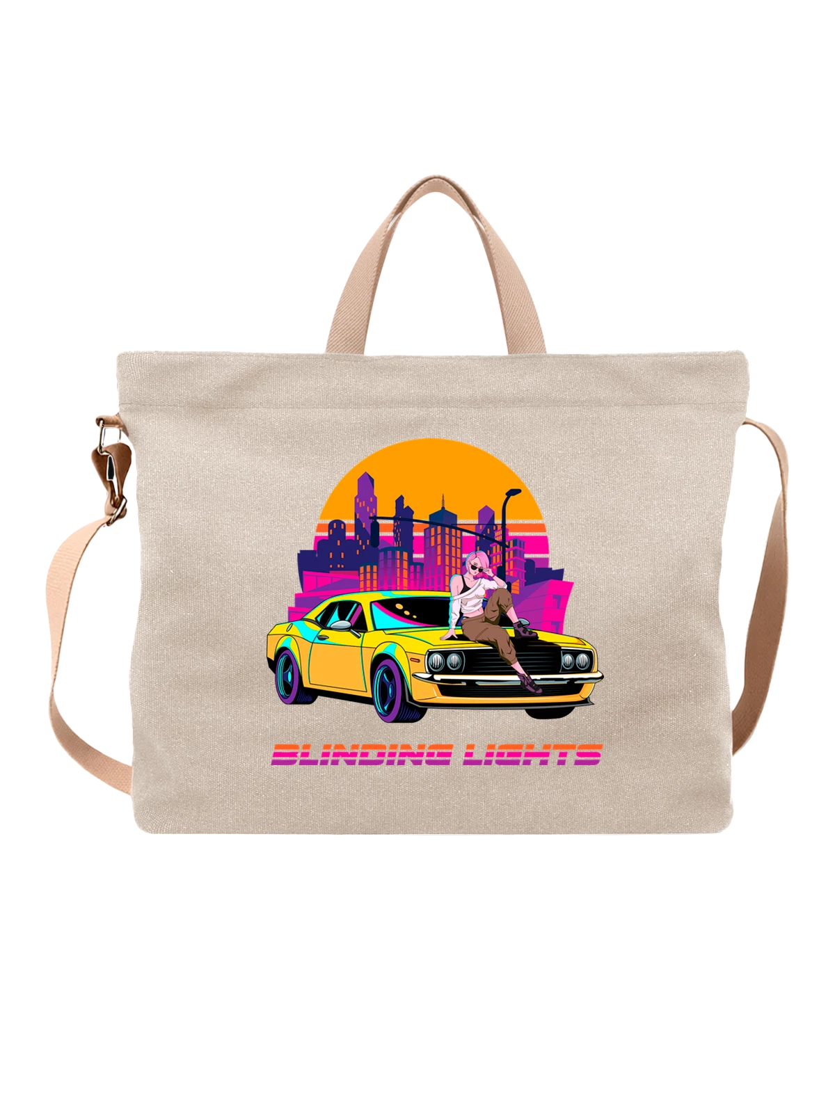Сумка Додж челленджер blinding lights белая с принтом — принт на каждый день — Белая, фото 1
