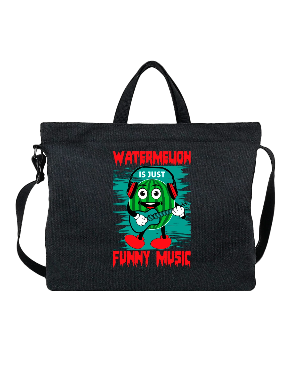 Сумка Арбуз с гитарой watermelon чёрная с принтом — растительная пища — Чёрная, фото 1