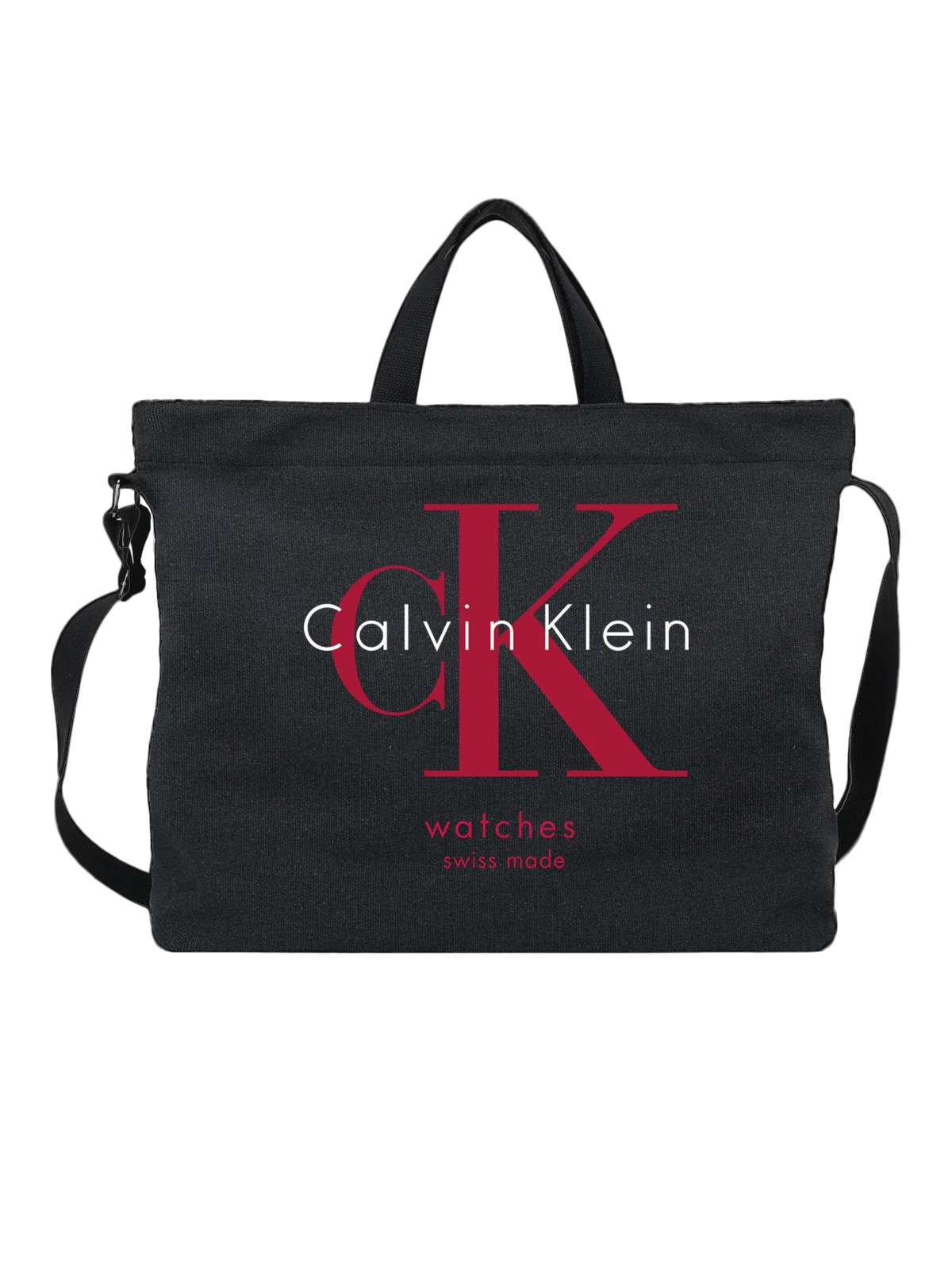 Сумка Calvin Klein чёрная с принтом — контрастная типографика — Чёрная, фото 1