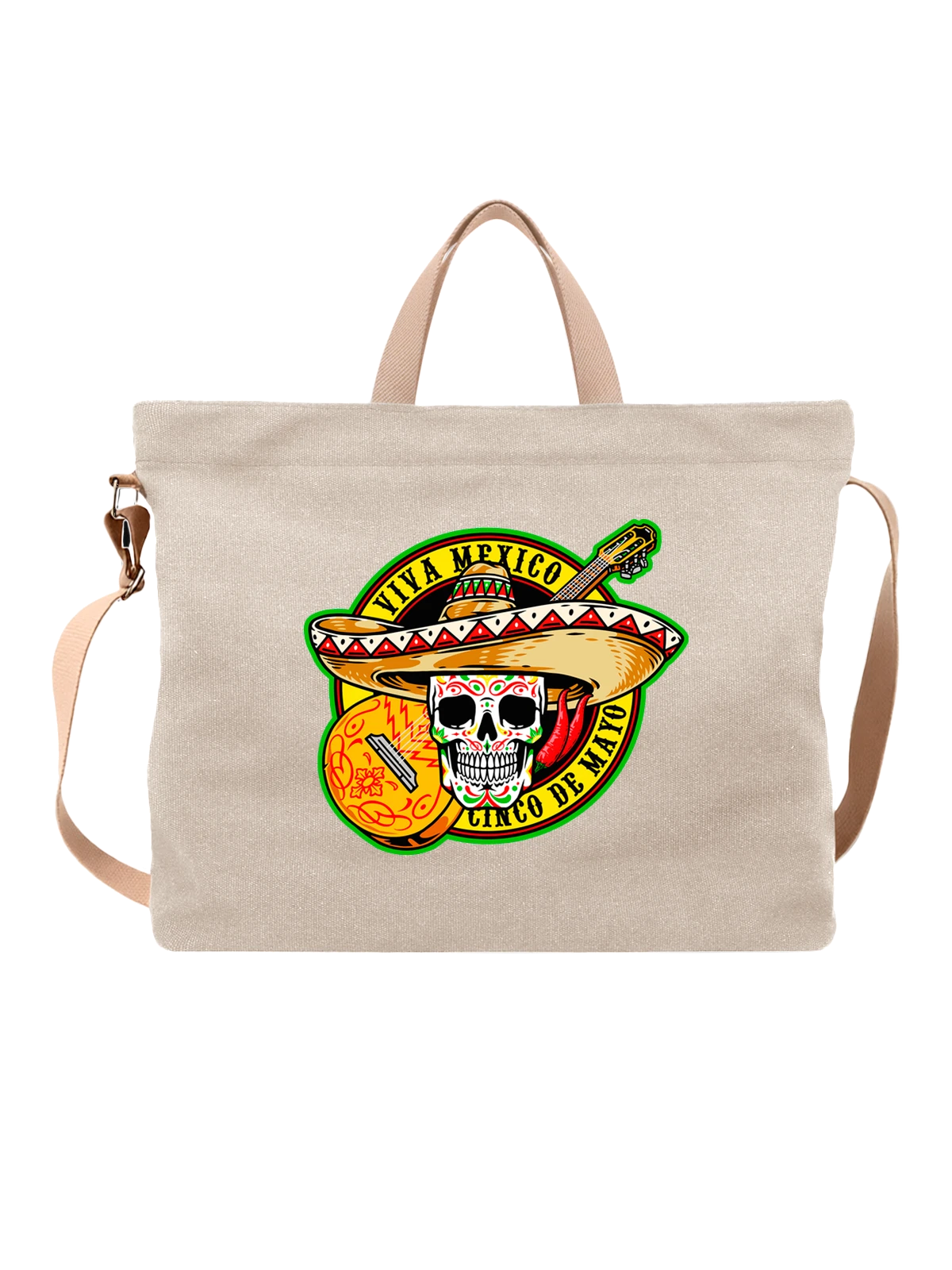 Сумка Череп Cinco de Mayo белая с принтом — забавная еда — Белая, фото 1