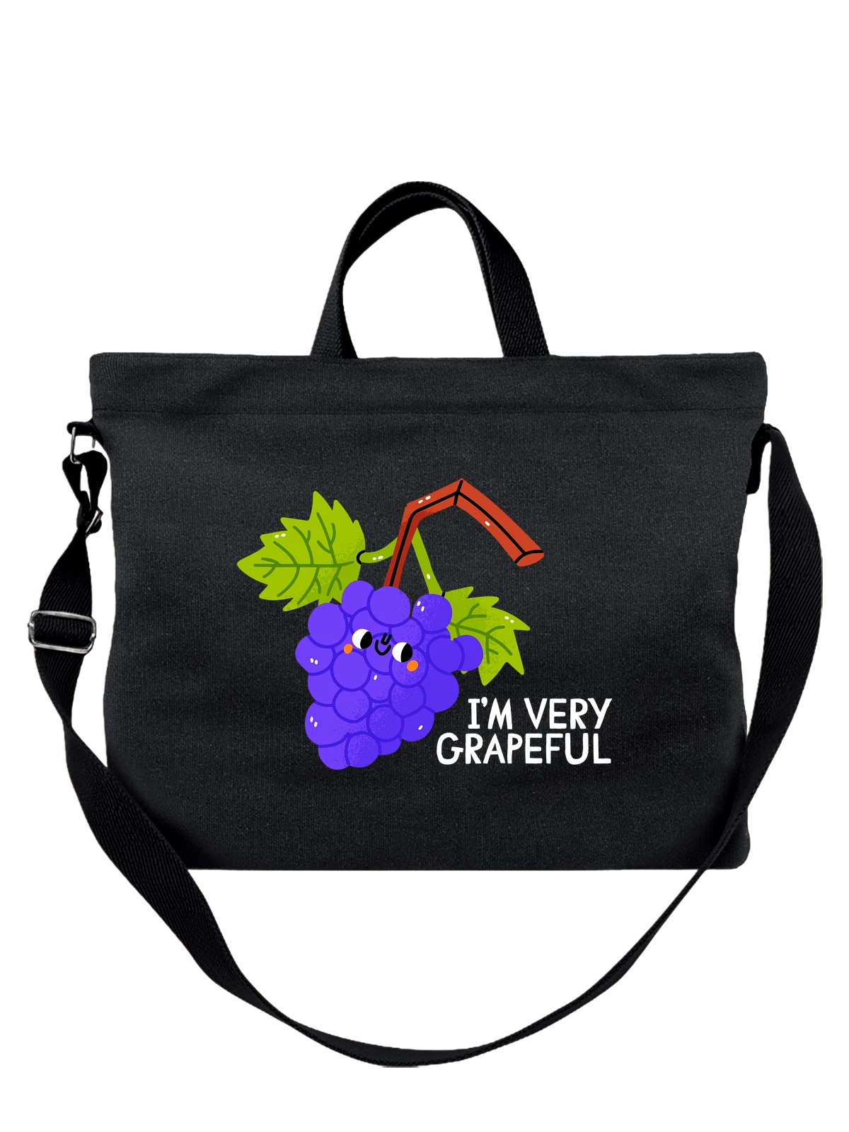 Сумка Виноград I am very grapeful чёрная с принтом — растительная пища — Чёрная, фото 1