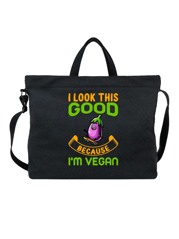 Сумка баклажан надпись I am vegan — Чёрная, фото 1