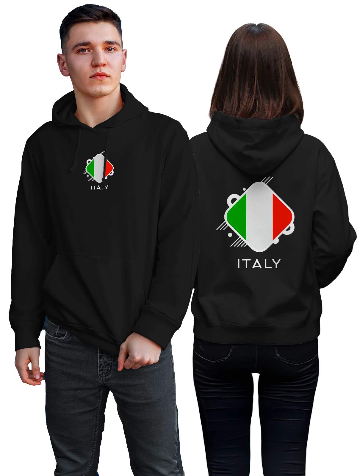 Худи Флаг Италия Italy чёрное с принтом — национальная символика — Чёрная, фото 1