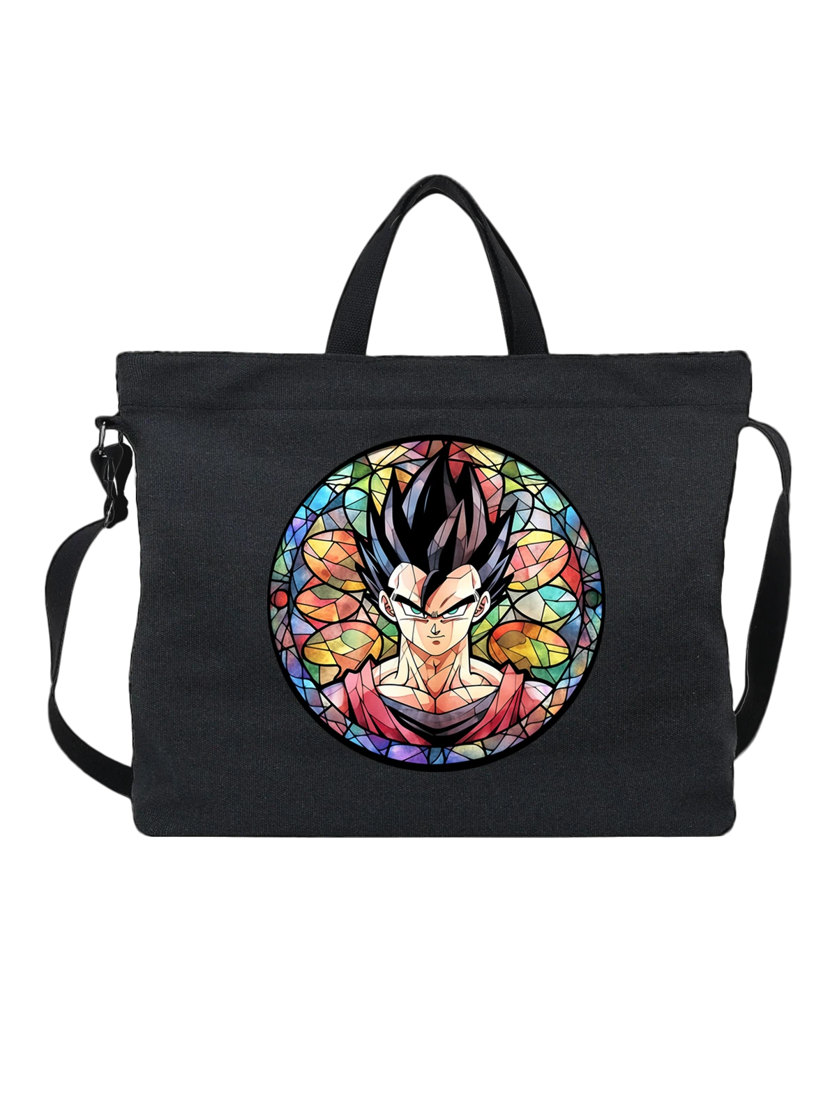 Сумка чёрная с принтом Вегета в витражном круге Dragon Ball — витражный портрет — Чёрная, фото 1
