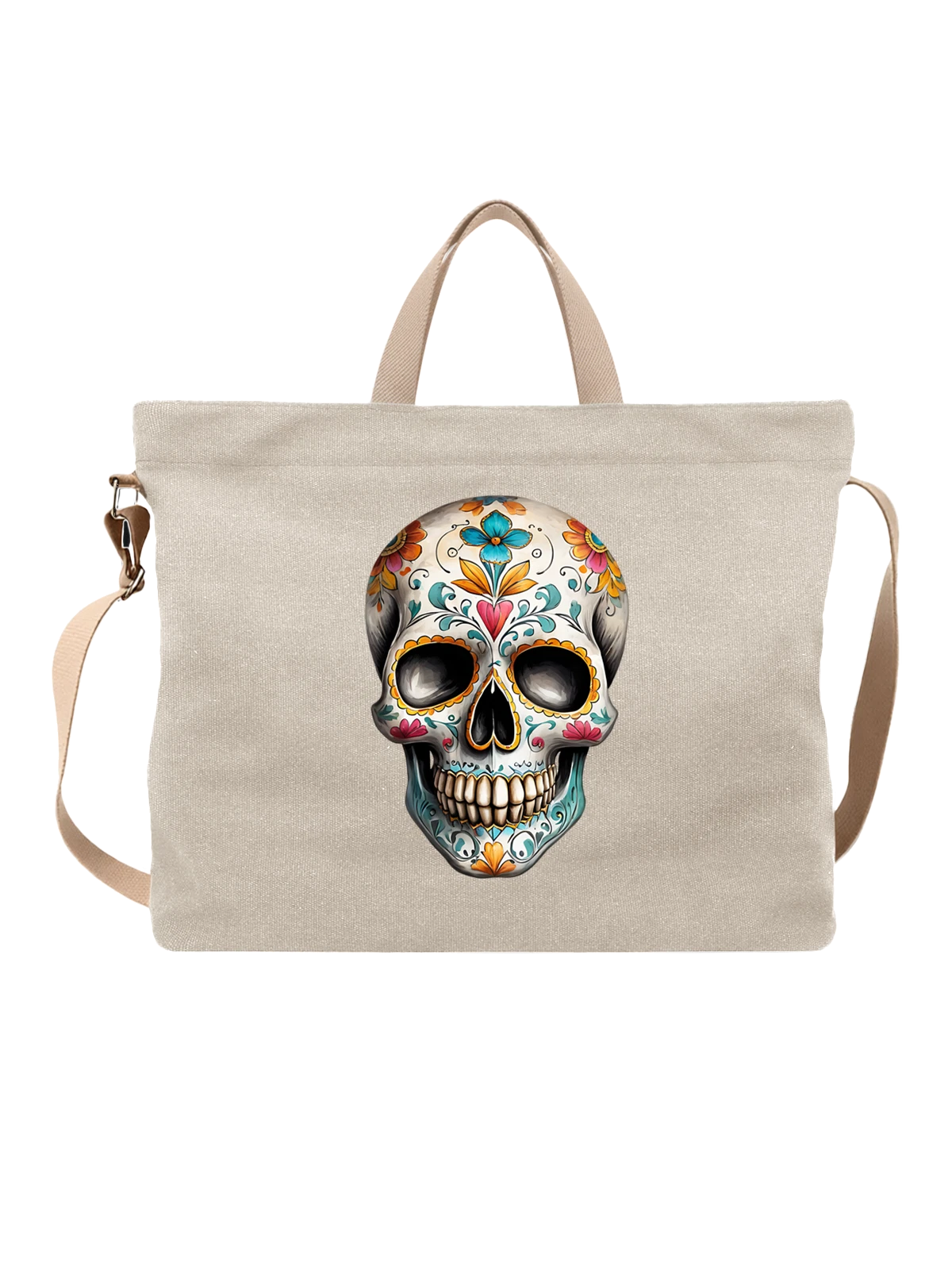 Сумка Череп с цветочным орнаментом и узорами белая с принтом — skull art — Белая, фото 1