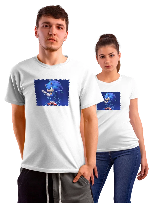 Футболка кино фильм Синий фон Sonic the Hedgehog — Белая, фото 1