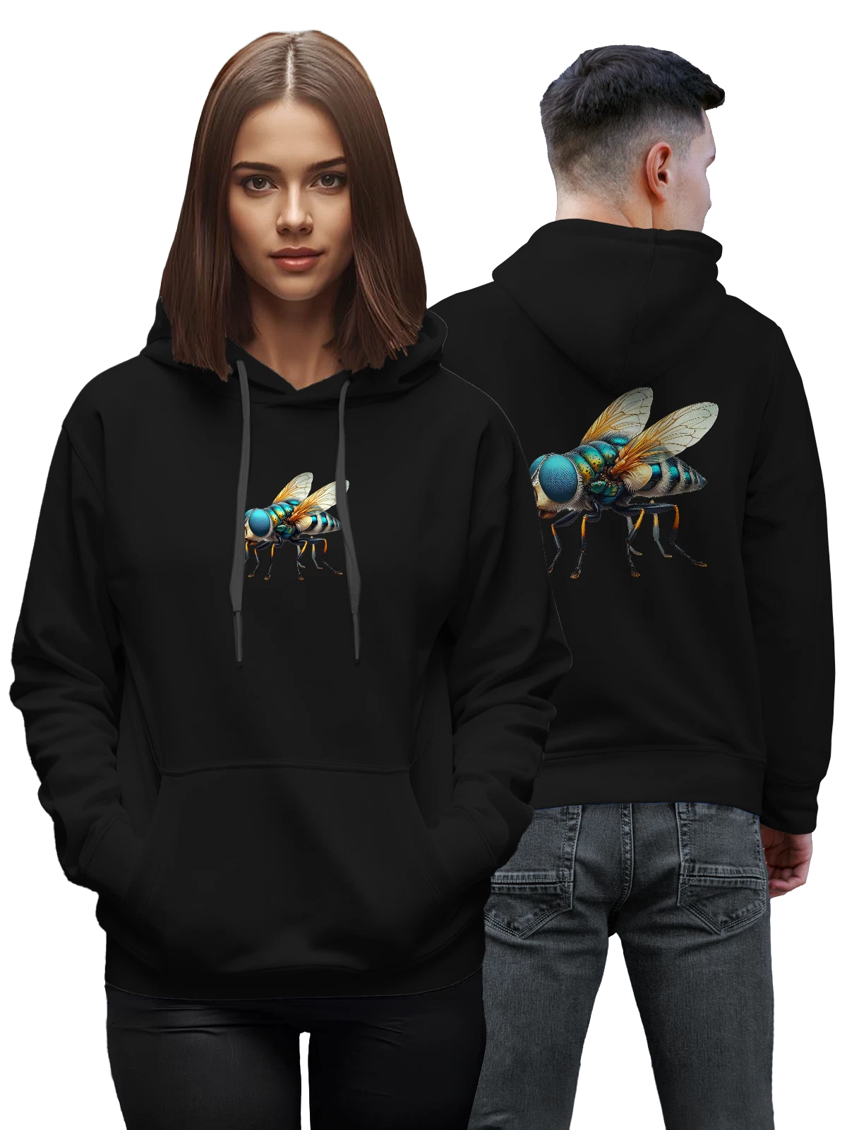 Худи Муха чёрное с принтом — streetwear футболка — Чёрная, фото 1