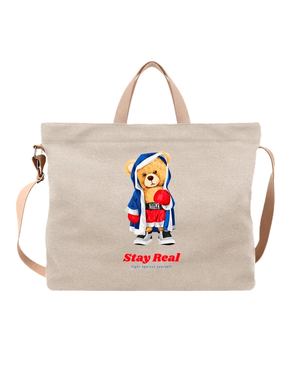 Сумка медведь боксер stay real — Белая, фото 1