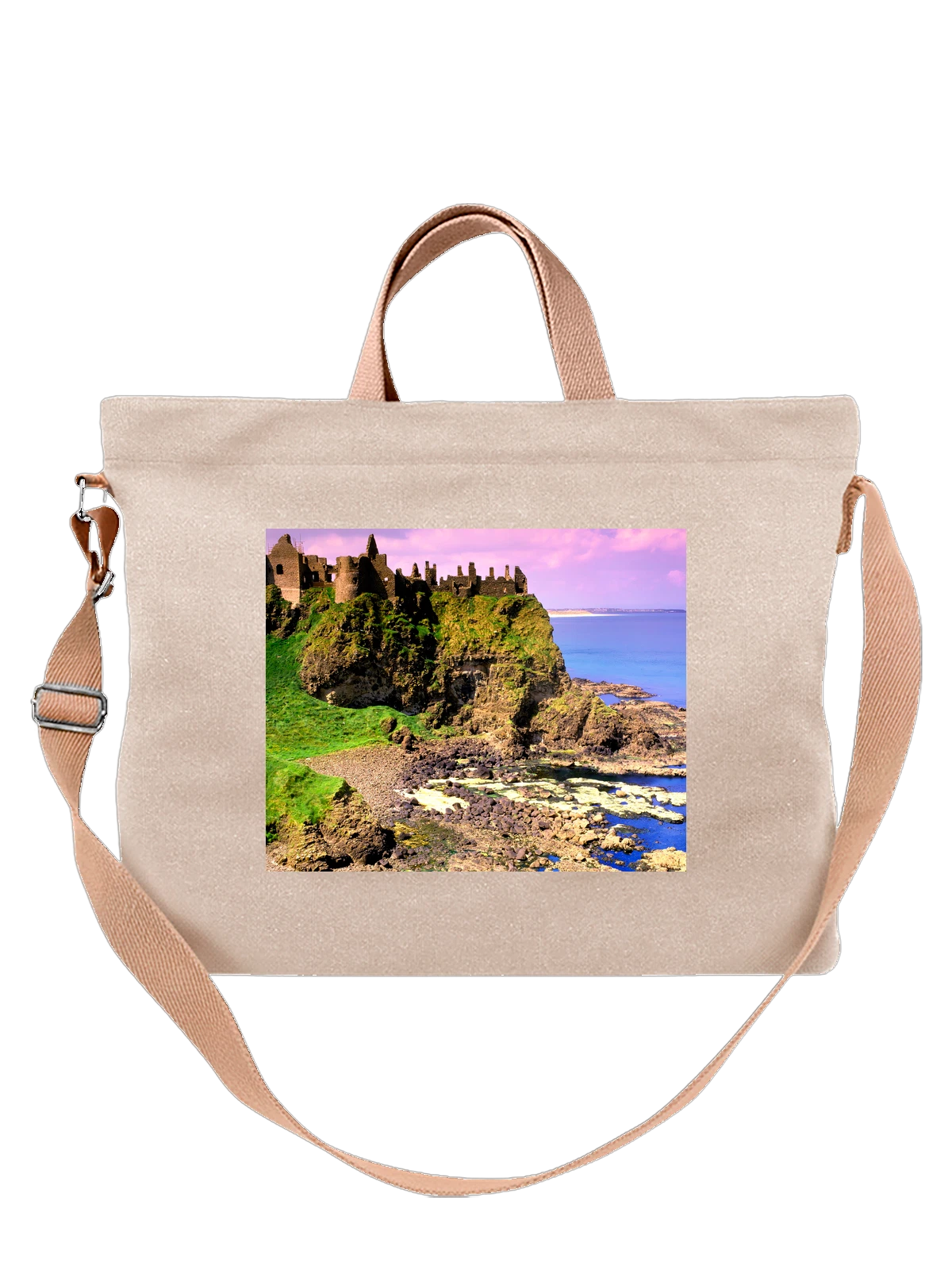 Сумка бежевая с принтом Страна Dunluce Castle County Antrim Ireland — путешествия по городам — Бежевая, фото 1