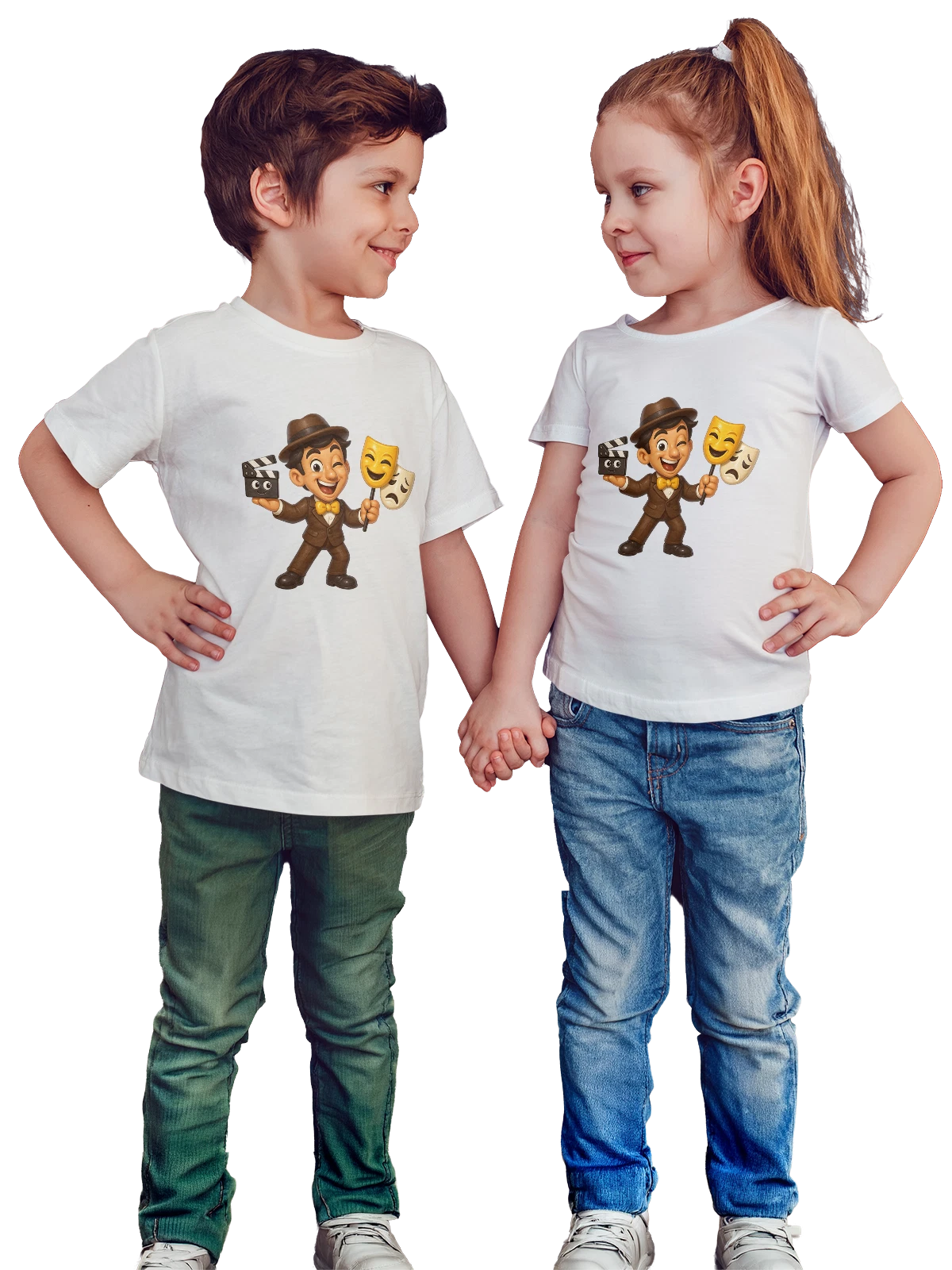 Футболка детская Мультяшный актер в коричневом костюме белая с принтом — персонаж в шляпе — Белая, фото 1
