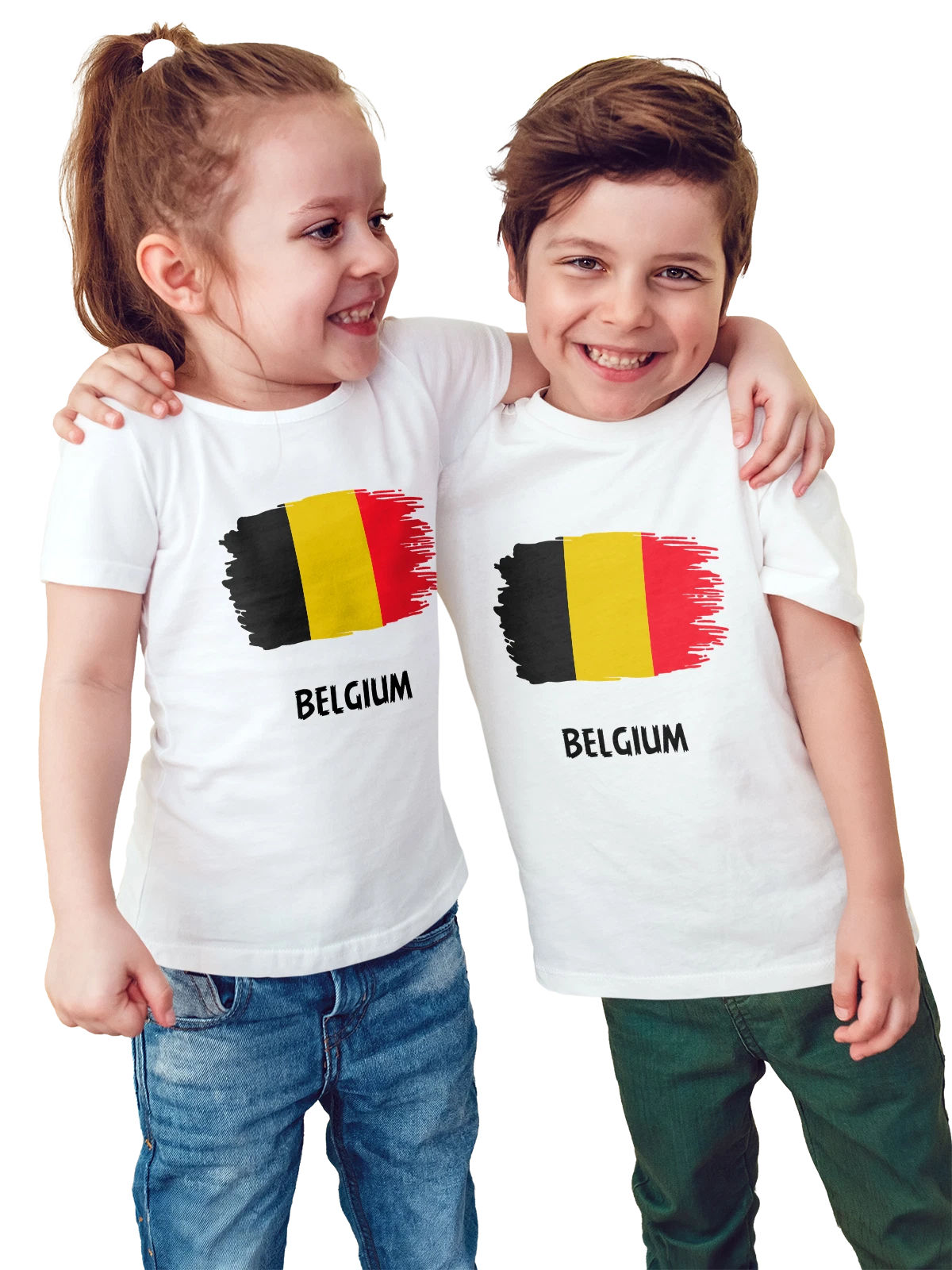 Футболка детская с флагом Бельгии Belgium белая с принтом — патриотический принт — Белая, фото 1
