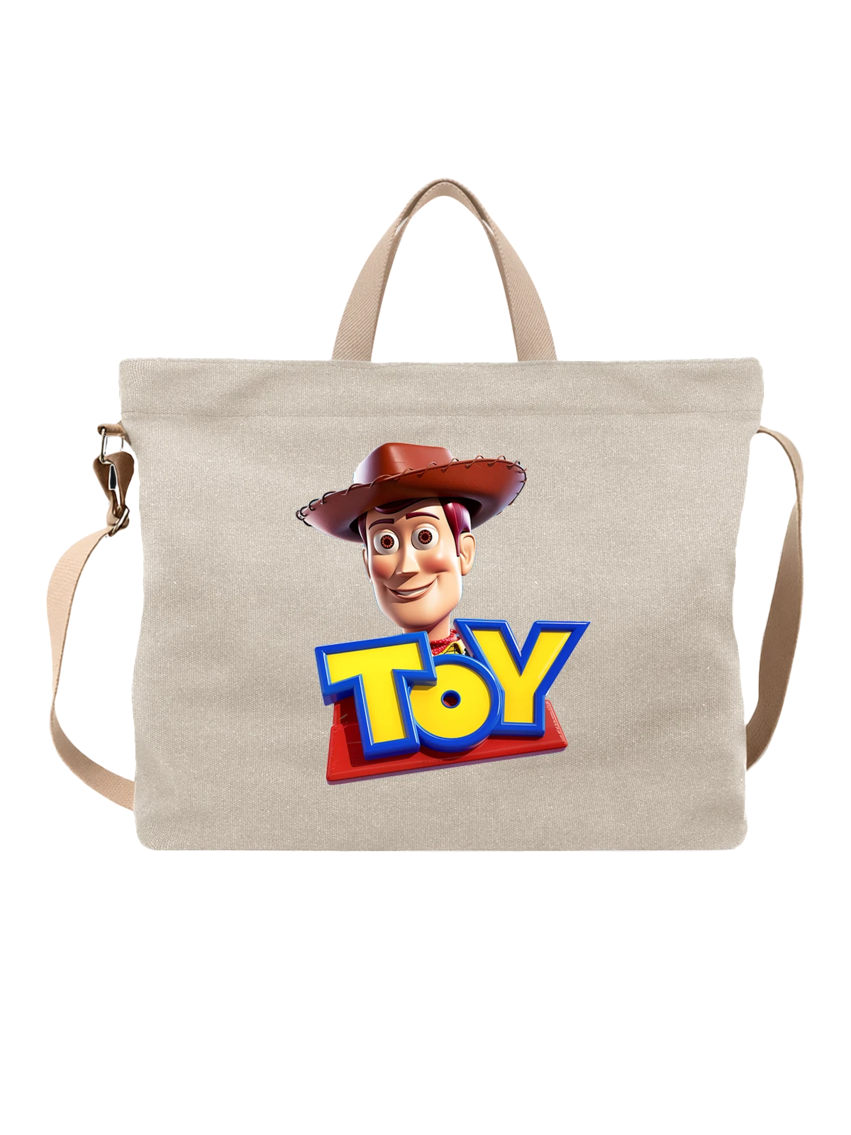 Сумка бежевая с принтом Ковбой Вуди из Истории игрушек Toy Story — шериф Вуди — Бежевая, фото 1