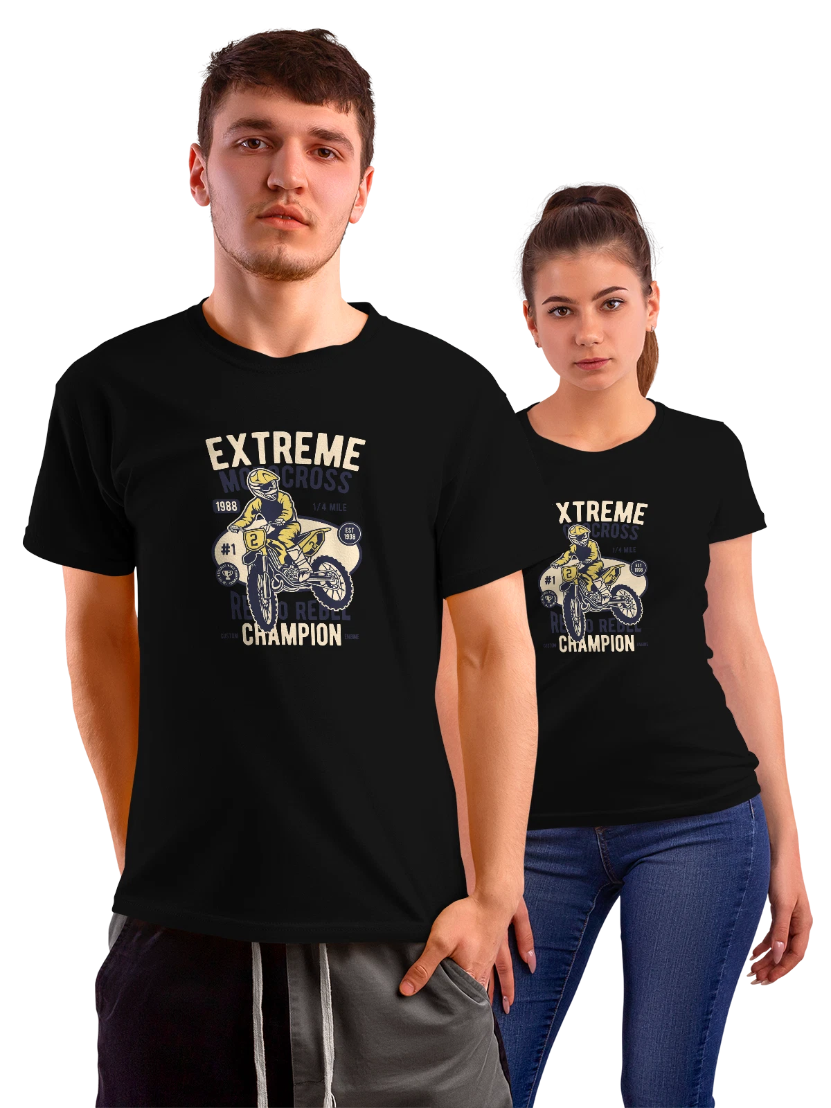 Футболка Мотокросс чемпион 1988 на желтом байке чёрная с принтом — оффроуд гонка — Чёрная, фото 1