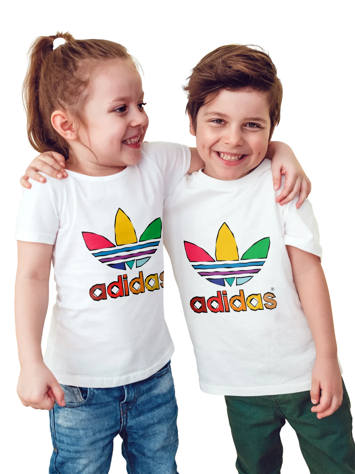 Футболка детская Adidas белая с принтом — зеленый лепесток — Белая, фото 1