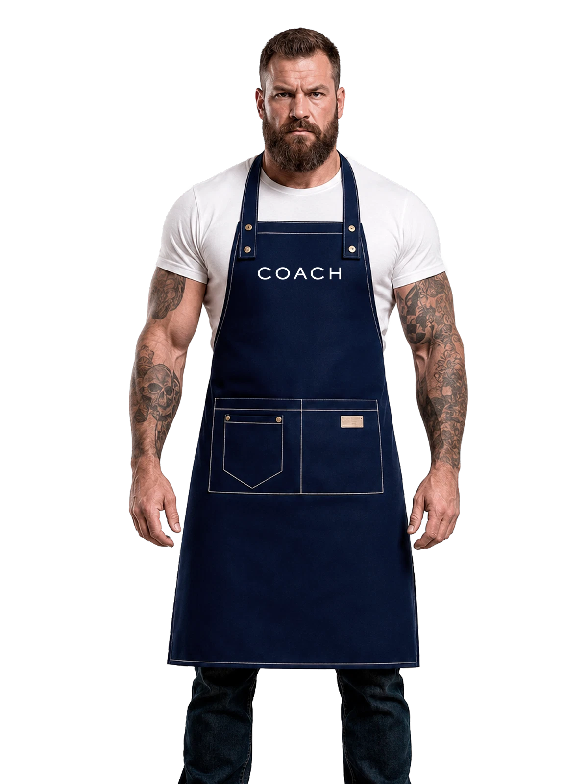 Фартук Coach синий с принтом — премиальные аксессуары — Синяя, фото 1