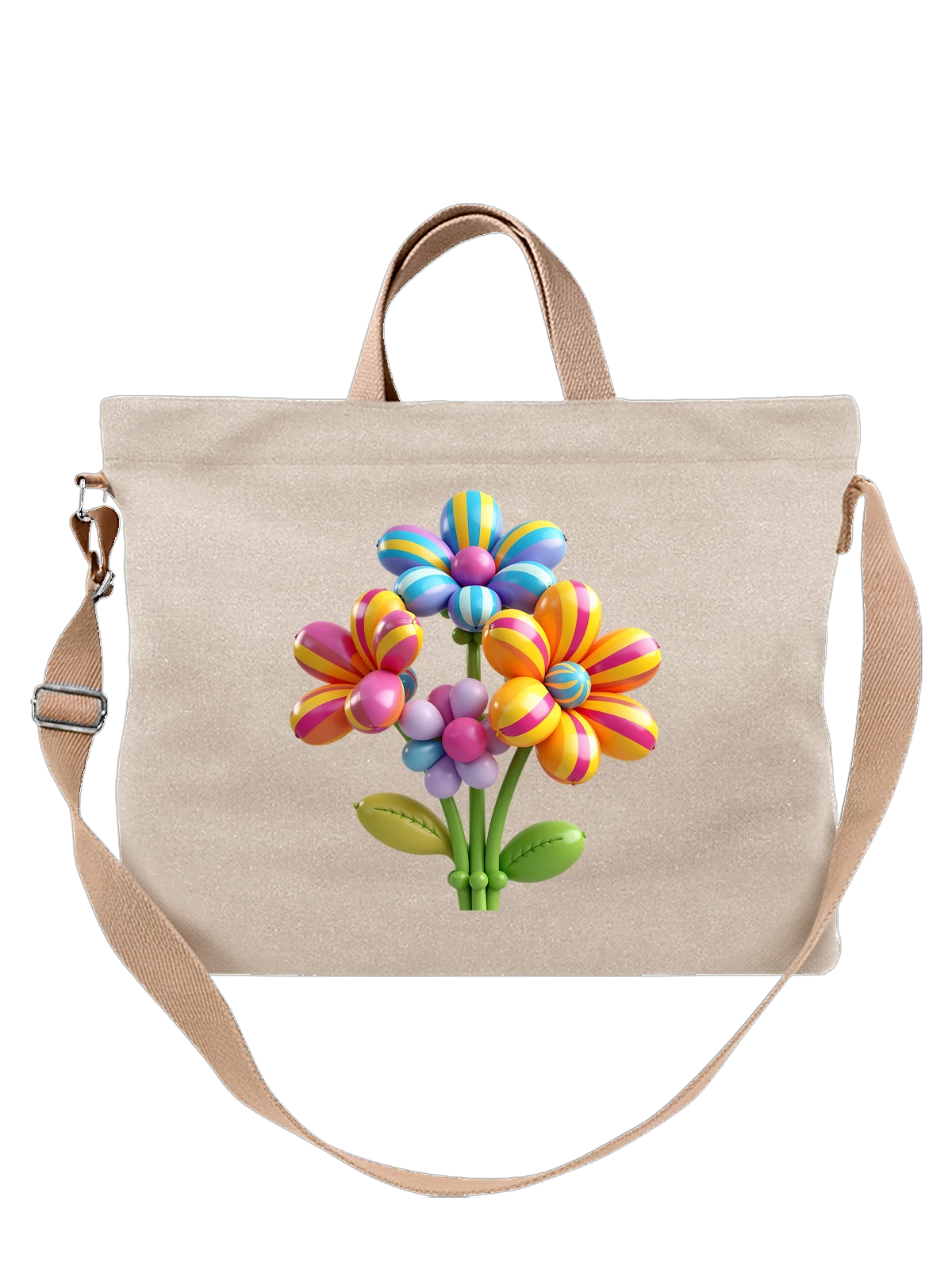Сумка бежевая с принтом с bouquet of balloons цветов из воздушных шаров — подарок на день рождения — Бежевая, фото 1