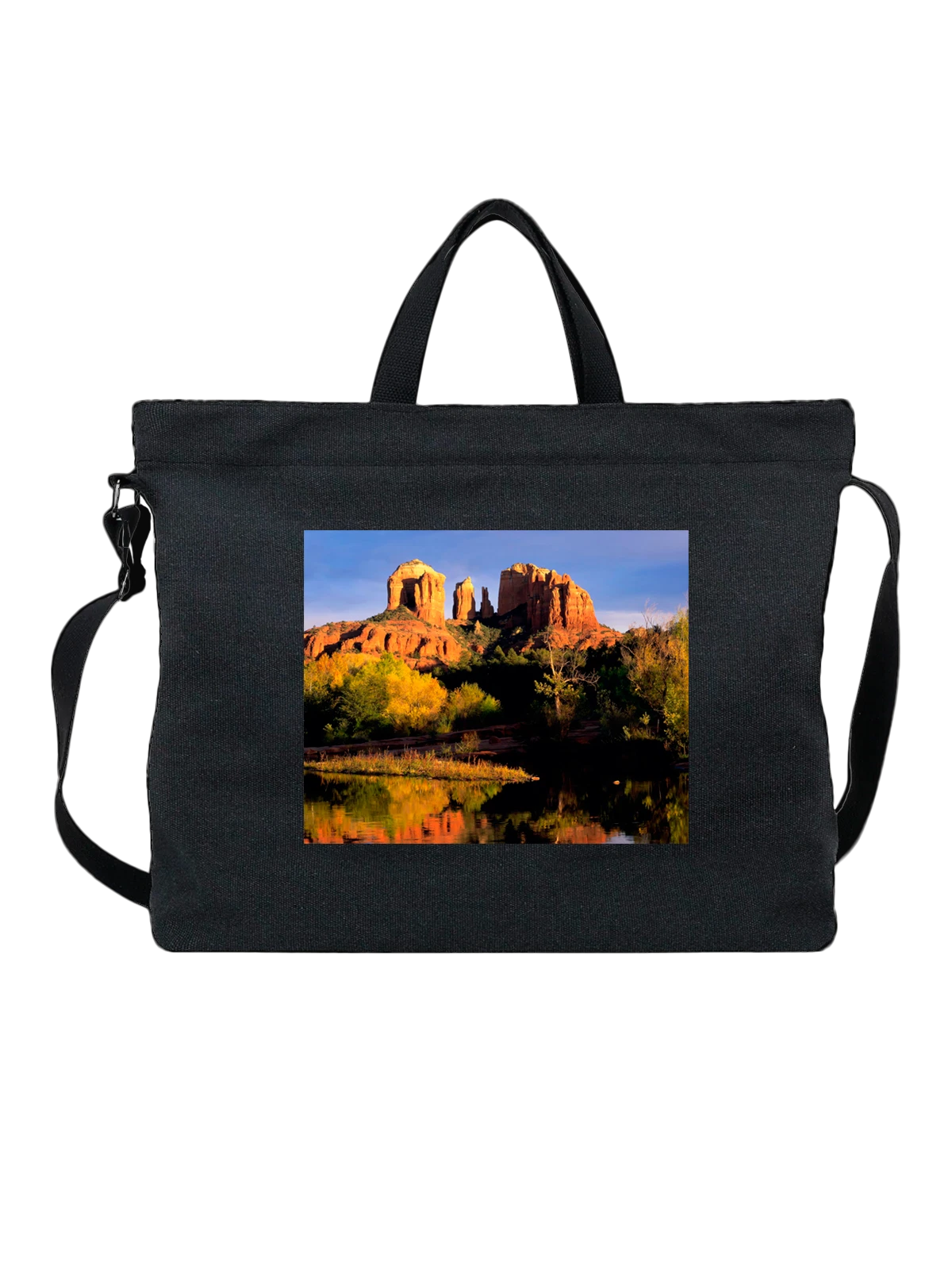 Сумка чёрная с принтом Страна Cathedral Rock Sedona Arizona — исторический центр — Чёрная, фото 1