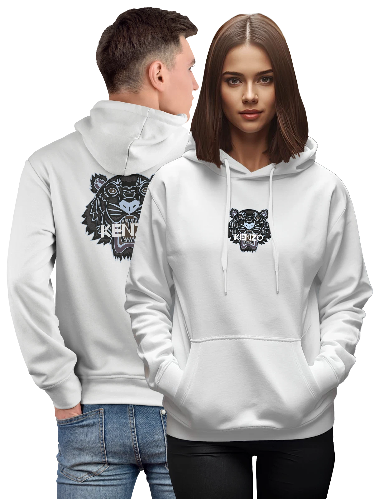 Худи Kenzo белое с принтом — японский модный логотип — Белая, фото 1