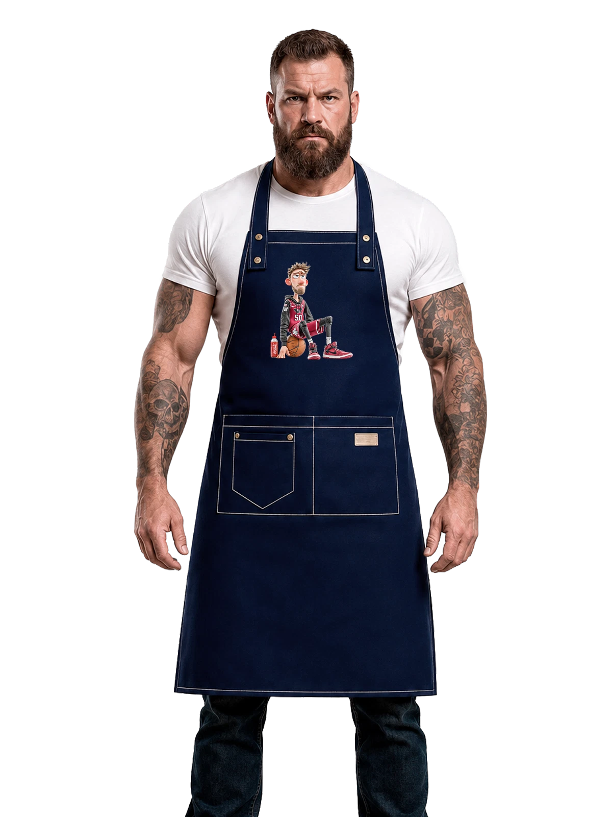 Фартук синий с принтом Баскетболист в красной форме — спорт — Синяя, фото 1