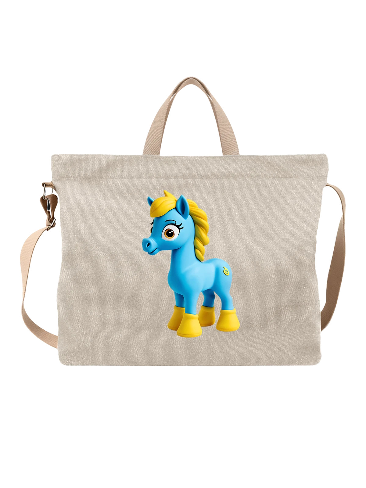 Сумка бежевая с принтом My Little Pony: голубой пони с жёлтой гривой — большие глаза — Бежевая, фото 1