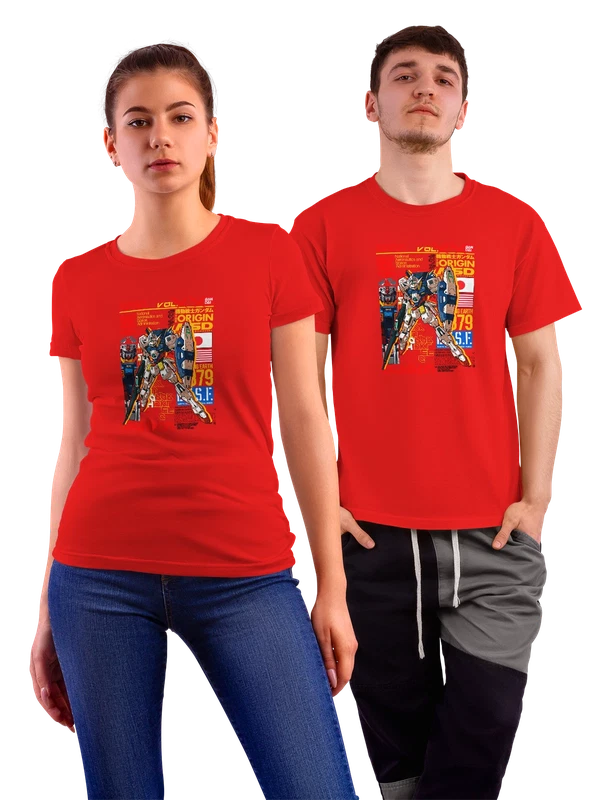 Футболка Гандам мобильный доспех на фоне логотипа — Красная, фото 1