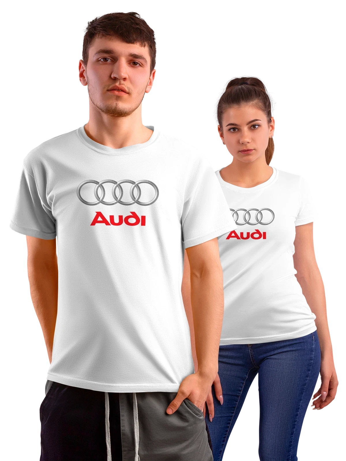 Футболка Audi белая с принтом — премиальные машины — Белая, фото 1