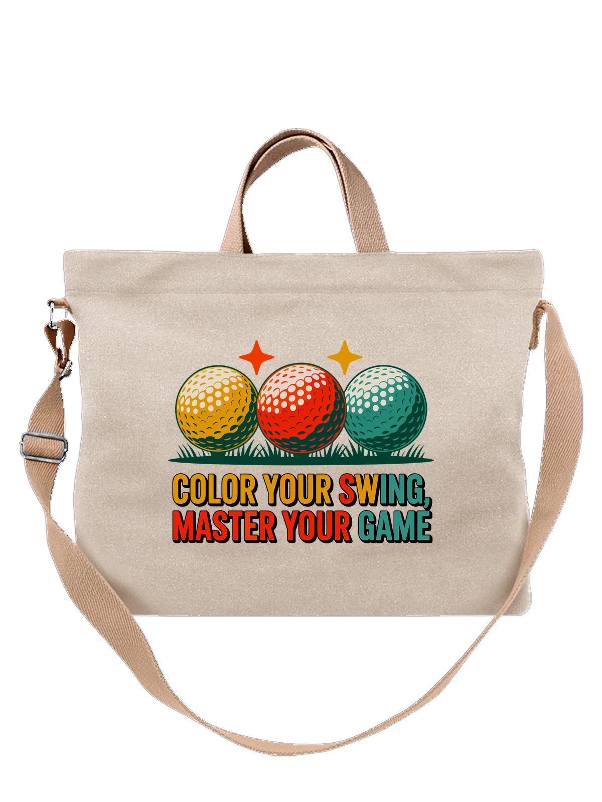 Сумка бежевая с принтом с тремя мячами для гольфа Color Your Swing — гольфист — Бежевая, фото 1