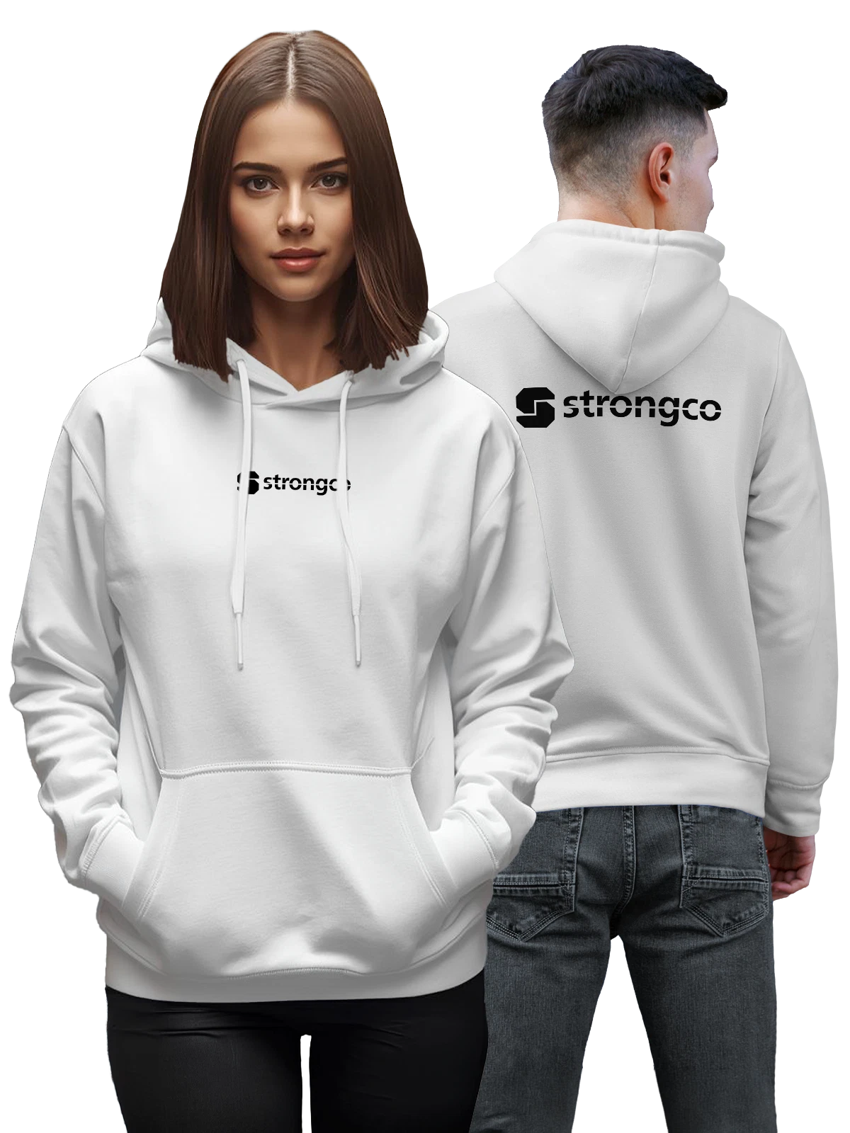 Худи Strongco белое с принтом — современная айдентика — Белая, фото 1