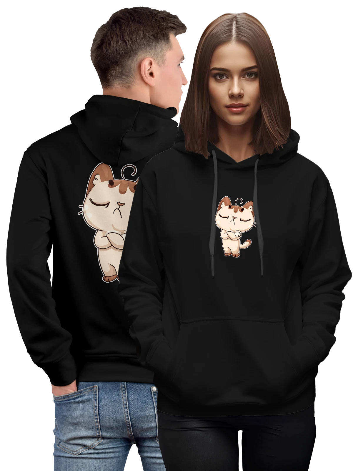 Худи Кот чёрное с принтом — кошачий мем — Чёрная, фото 1