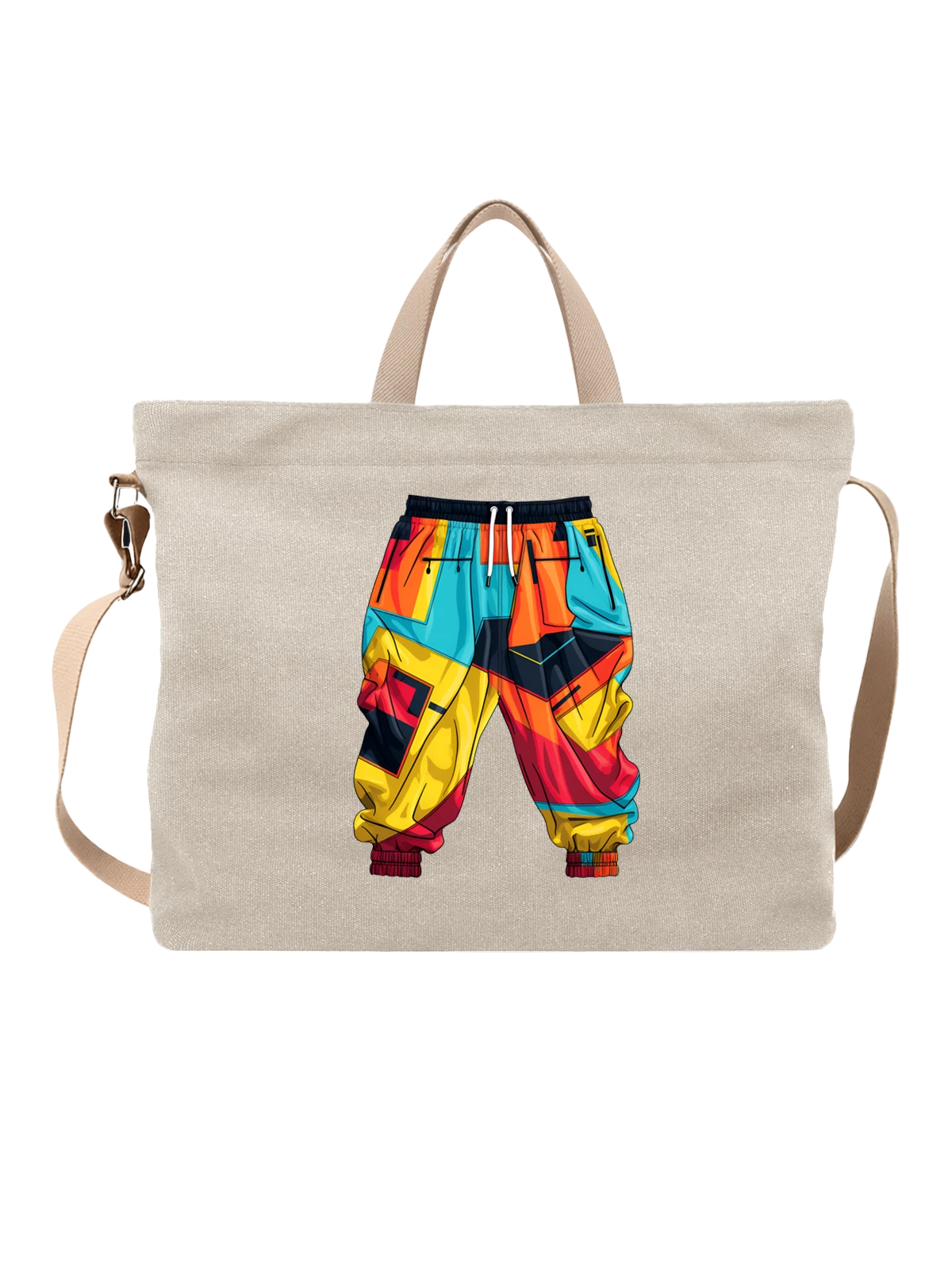 Сумка Абстрактные яркие спортивные штаны белая с принтом — дизайн на одежду — Белая, фото 1