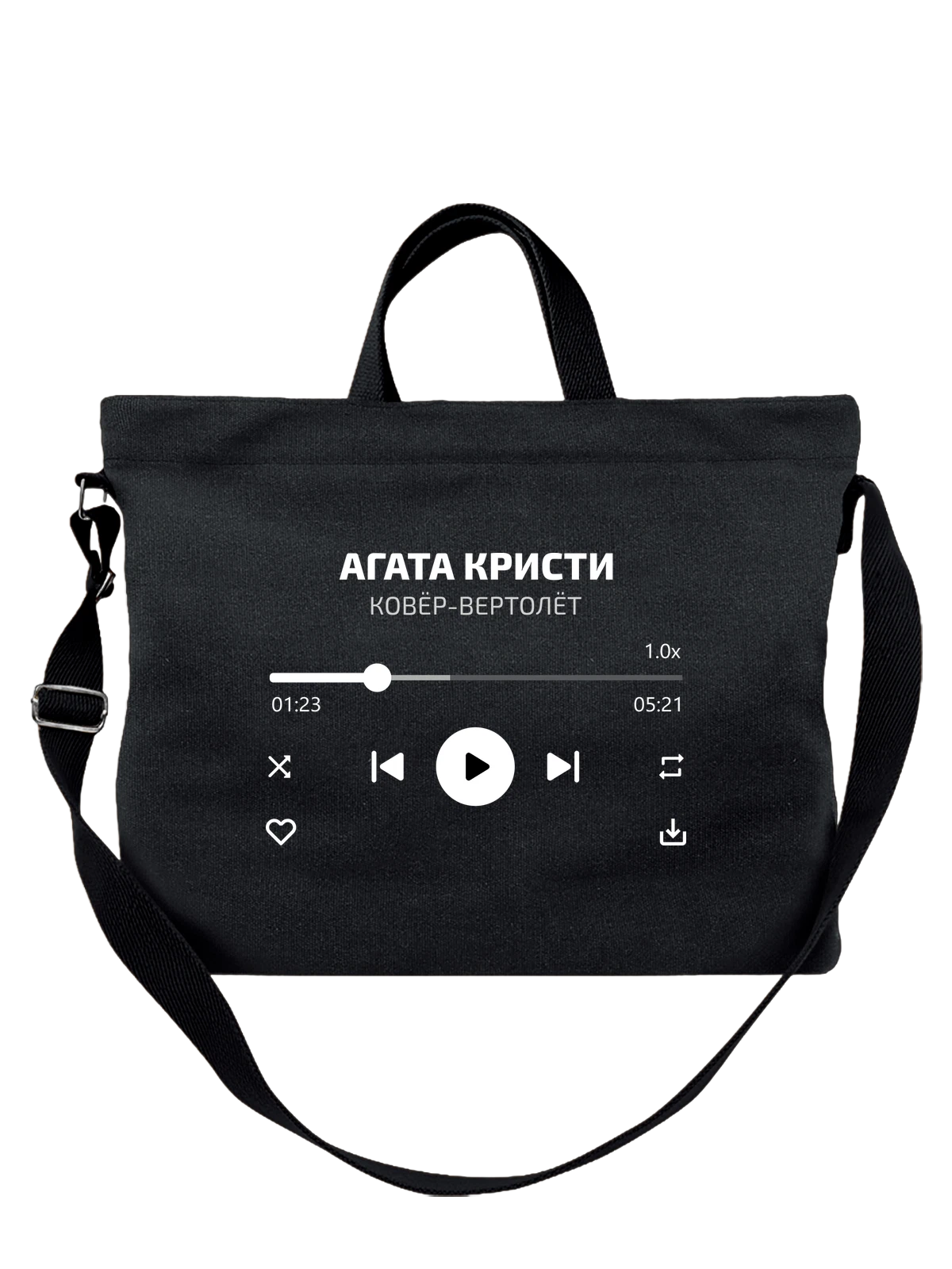 Сумка Агата Кристи Ковёр Вертолёт чёрная с принтом — гитарная музыка — Чёрная, фото 1