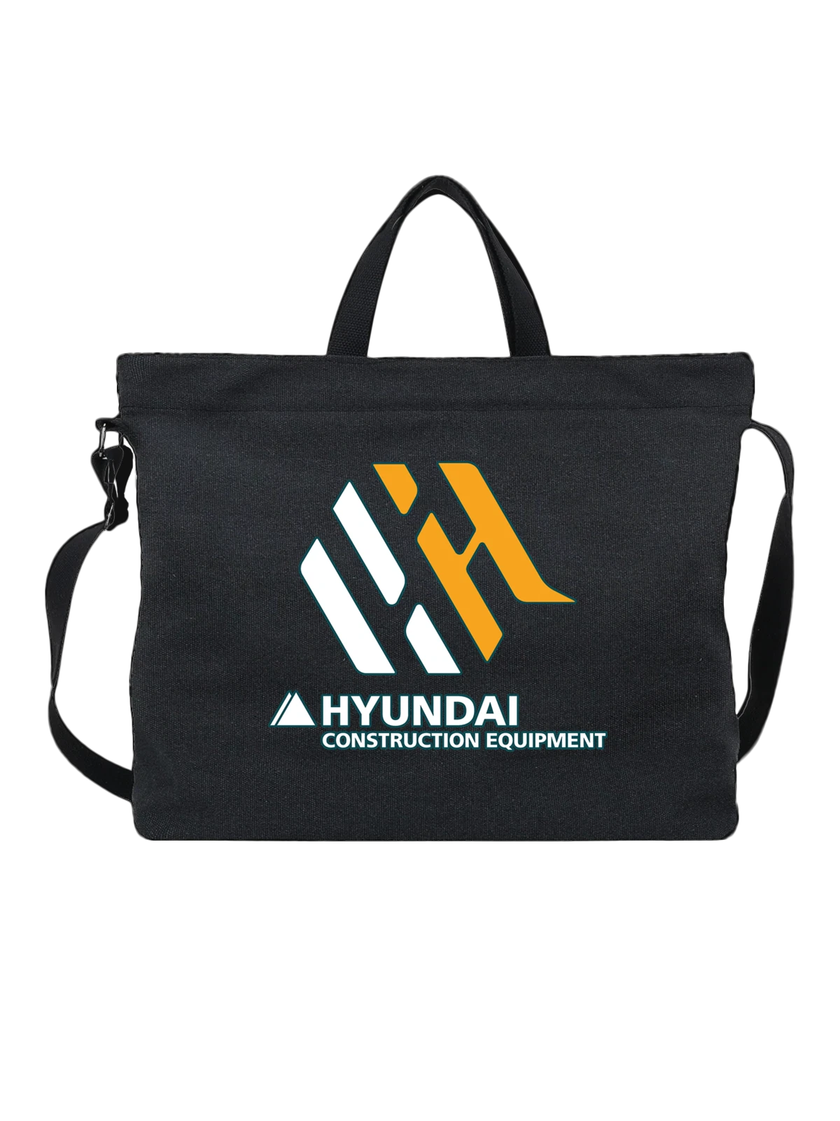 Сумка Hyundai чёрная с принтом — экскаваторы и погрузчики — Чёрная, фото 1