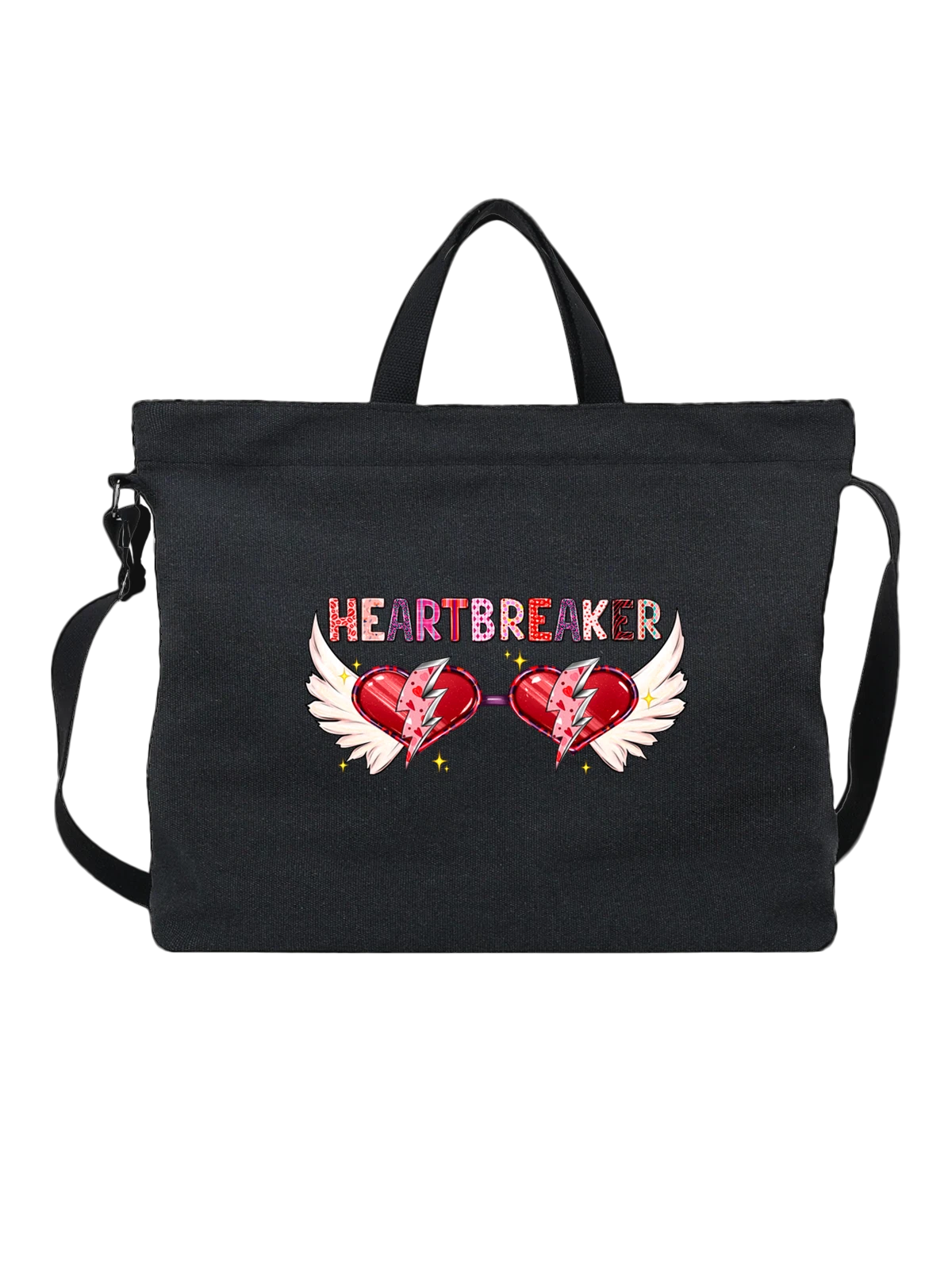 Сумка Heartbreaker с разбитым сердцем и крыльями чёрная с принтом — сияющие звезды — Чёрная, фото 1