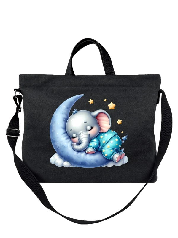 Сумка baby elephant, sleeping on moon with stars — Чёрная, фото 1