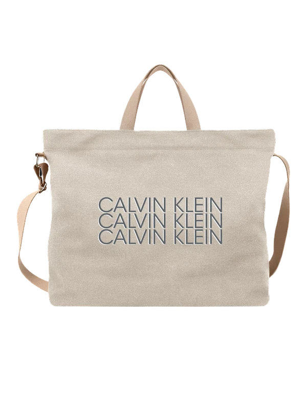 Сумка Calvin Klein крупный логотип на сером — Белая, фото 1