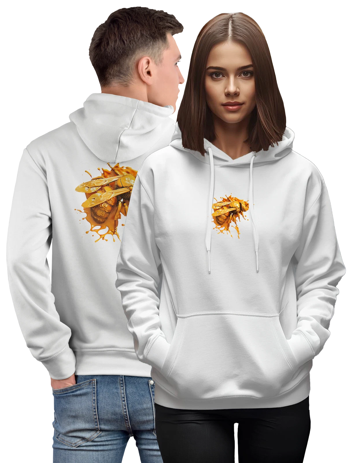 Худи Пчела в меде 3D белое с принтом — капли мёда — Белая, фото 1