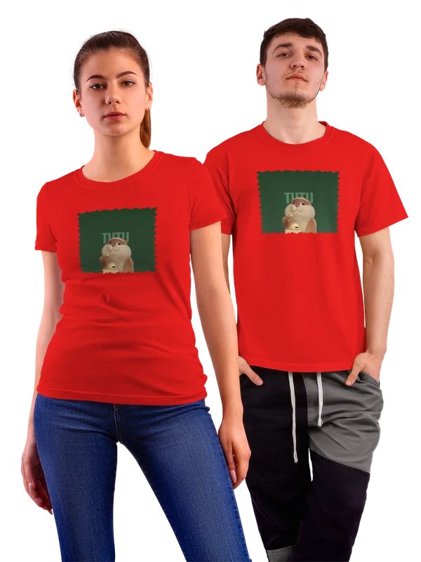 Футболка Милый мультфильм Бобер — Красная, фото 1