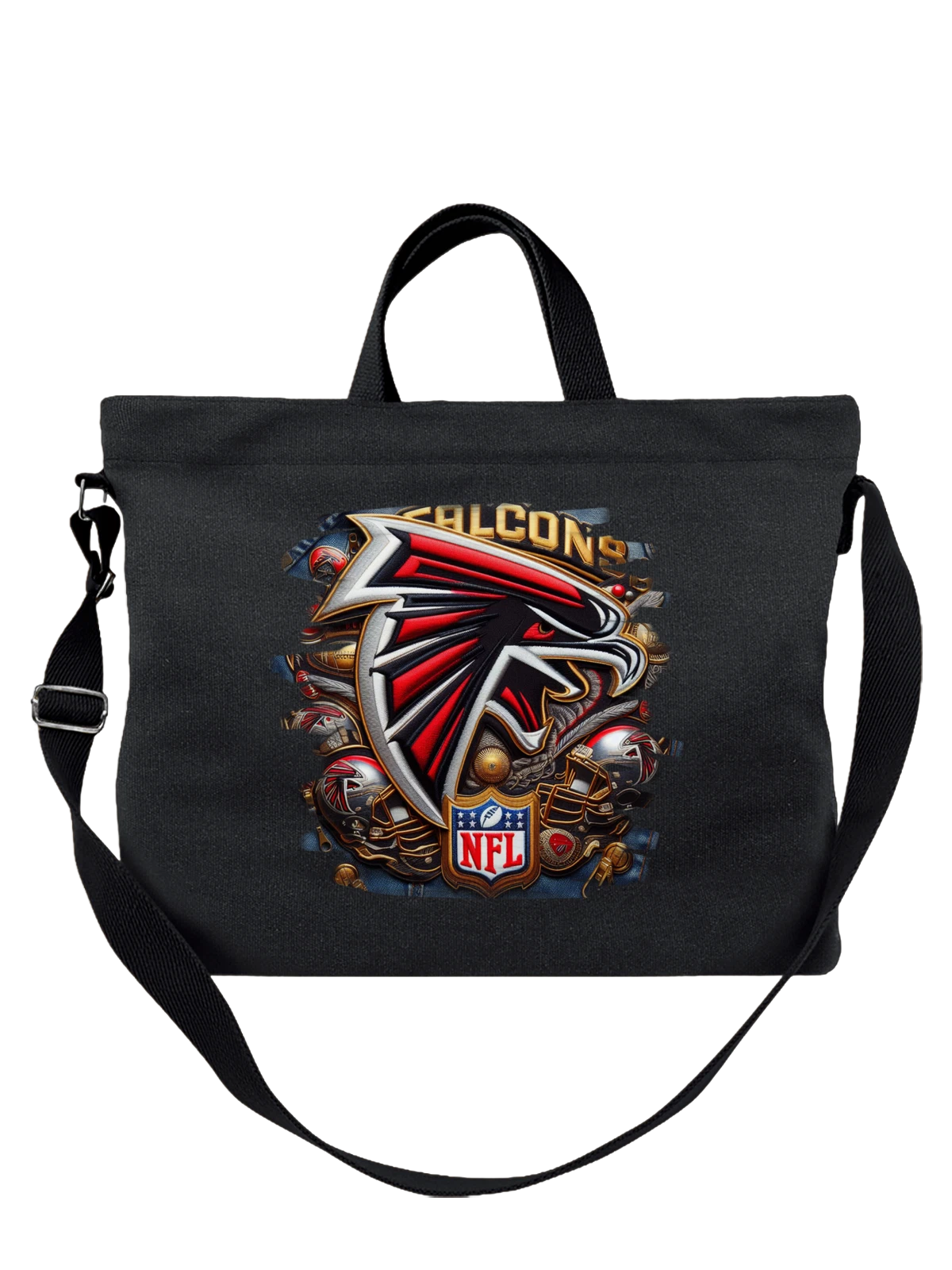 Сумка Atlanta Falcons, сокол, логотип NFL чёрная с принтом — Национальная футбольная лига — Чёрная, фото 1