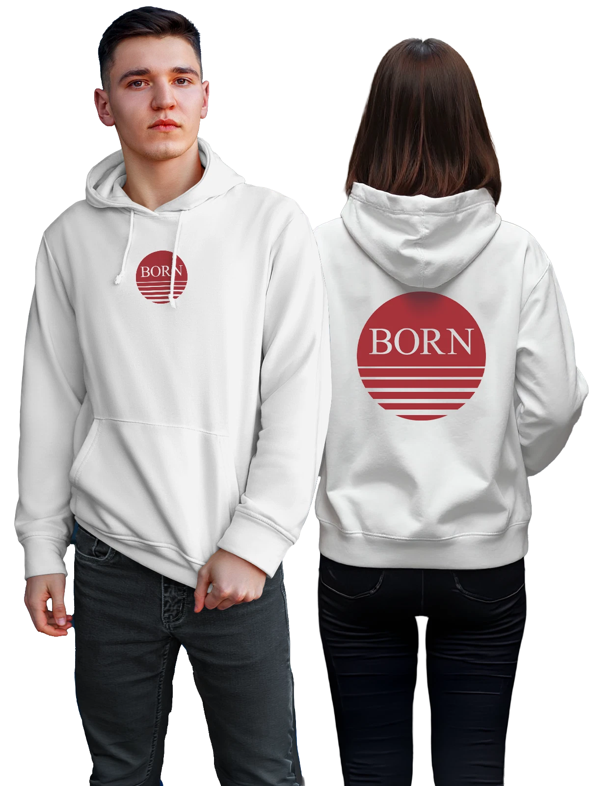 Худи Born белое с принтом — современная айдентика — Белая, фото 1