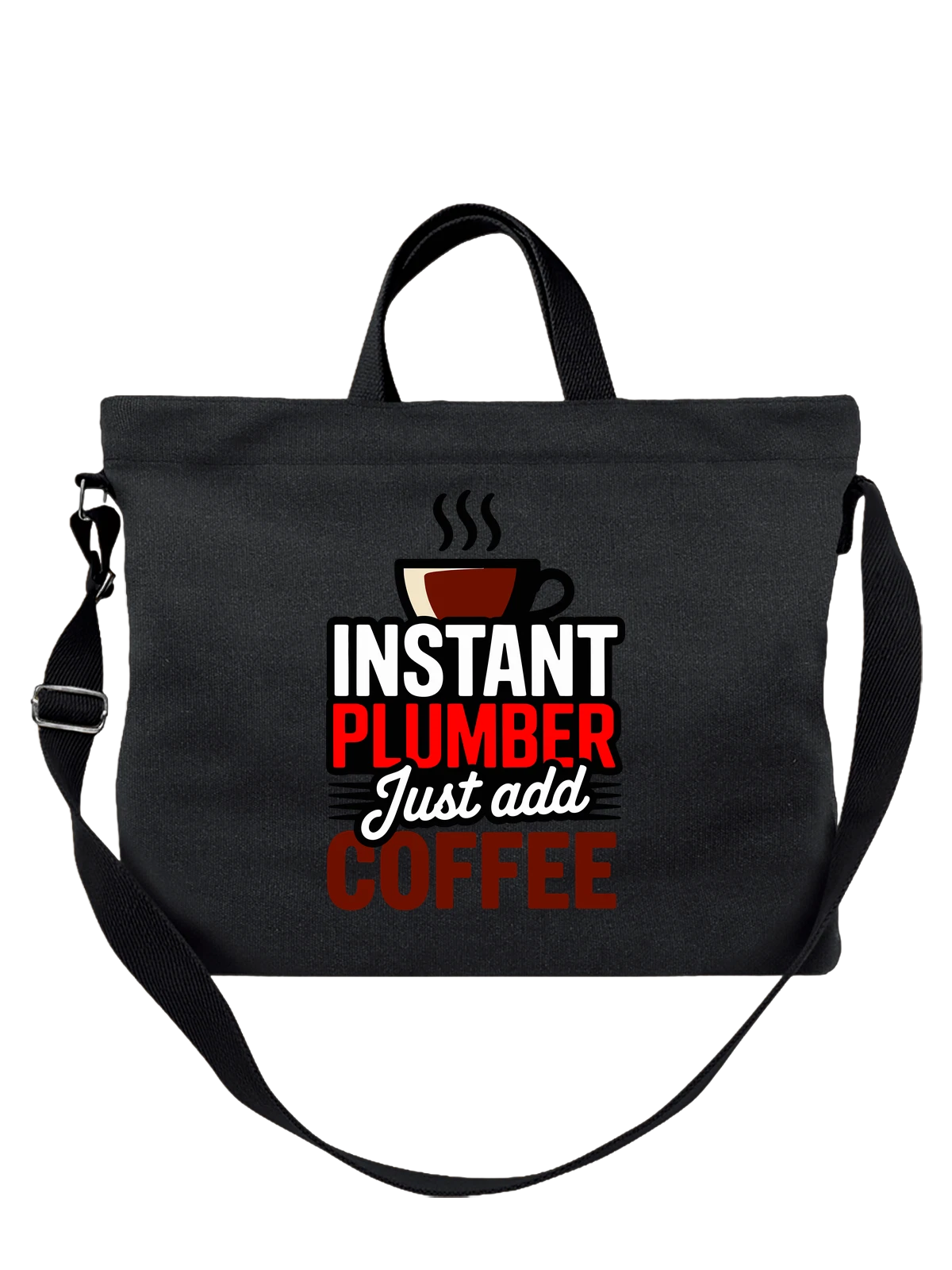 Сумка чёрная с принтом Instant Plumber с банкой и слоганом — текстовый графический принт — Чёрная, фото 1