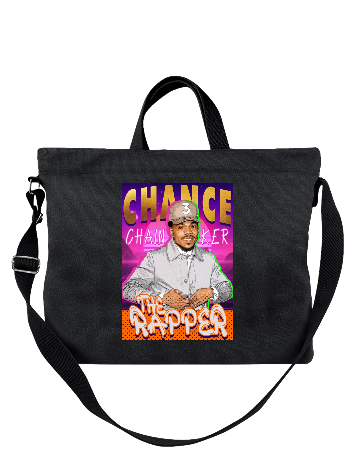 Сумка чёрная с принтом Chance the Rapper в серой кепке 3 — серая куртка — Чёрная, фото 1