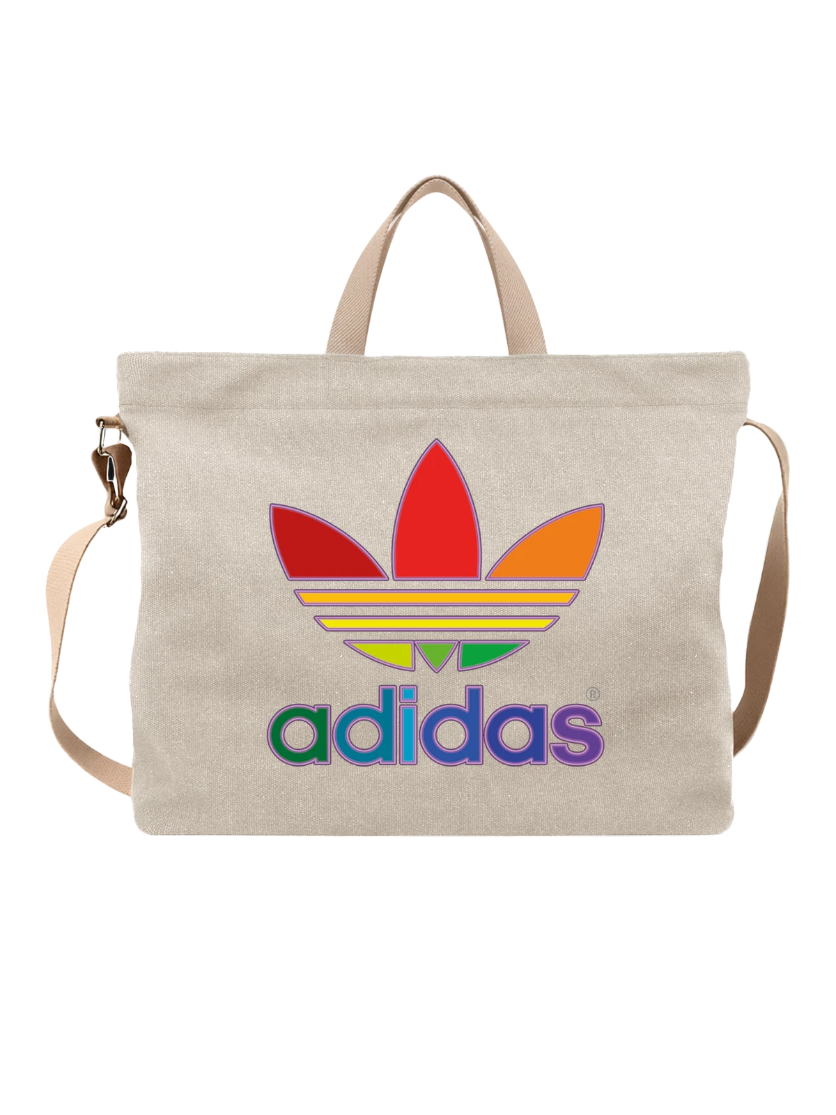 Сумка Adidas белая с принтом — желтые полосы — Белая, фото 1