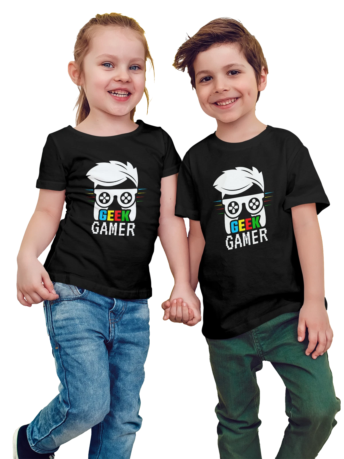 Футболка детская Геймер с надписью geek gamer чёрная с принтом — принт геймера — Чёрная, фото 1