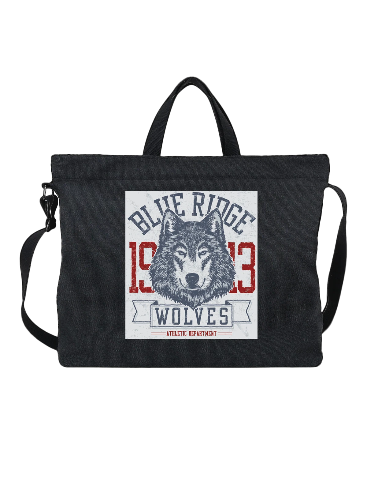 Сумка чёрная с принтом Blue Ridge Wolves с волком и 13 — athletic department — Чёрная, фото 1