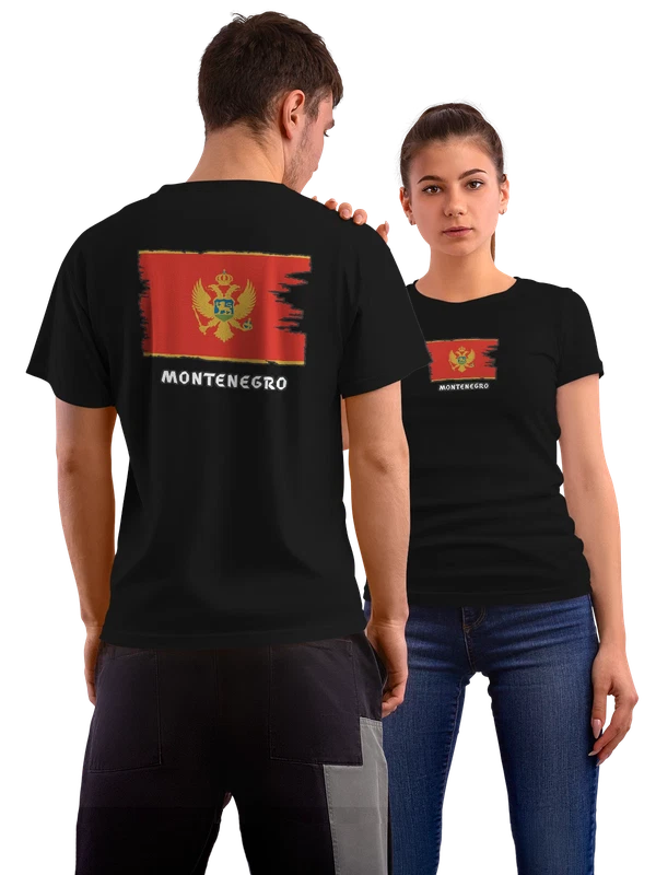 Футболка с флагом Черногории город Монтенегро — Чёрная, фото 1